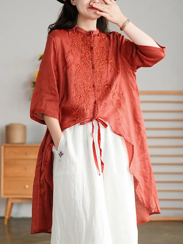 xakxx Original Embroidered Irregularity Round-Neck Blouse Tops