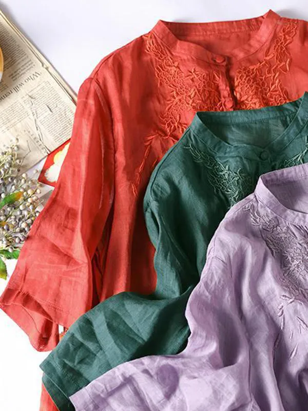 xakxx Original Embroidered Irregularity Round-Neck Blouse Tops