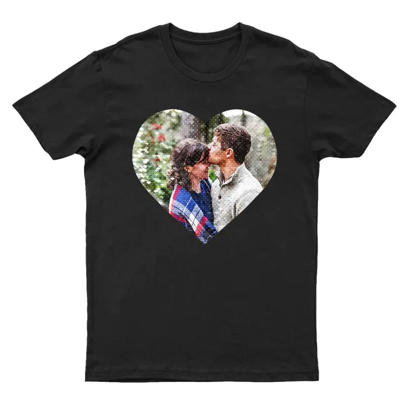 #XS-4XL-Custom Photo DIY Heart Flip Sequin Tee Just Married Unisex Cotton T-shirt  For Men and Women