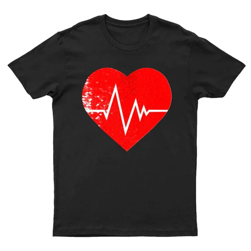 #XS-4XL-Custom Photo DIY Heart Flip Sequin Tee Unisex Cotton T-shirt  For Men and Women