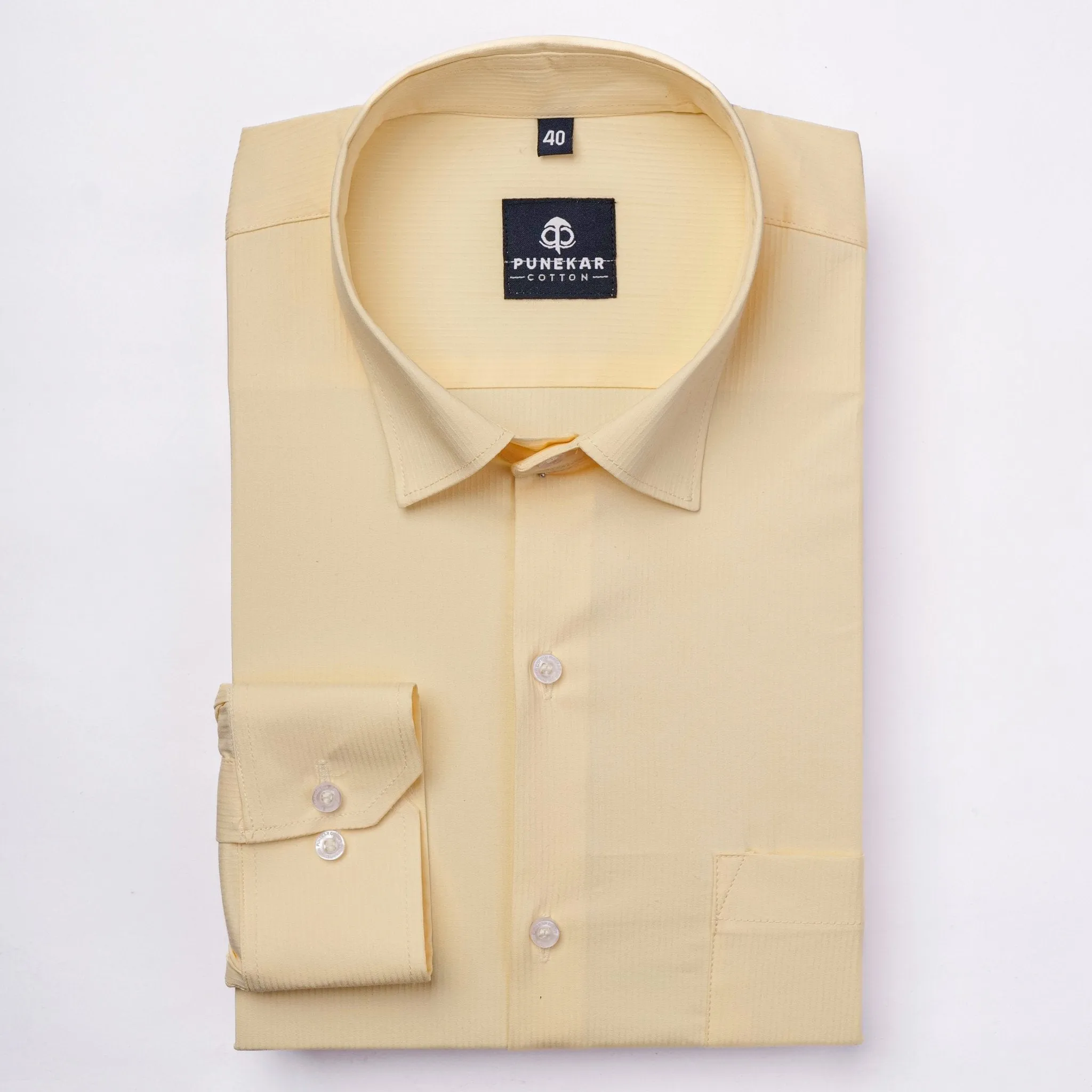 Yellow Color Lining Texture Lycra Cotton Shirt For Men